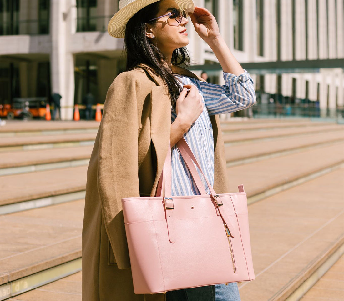 Miley - Light Pink Vegan Leather Laptop Bag - lolaluxeshop