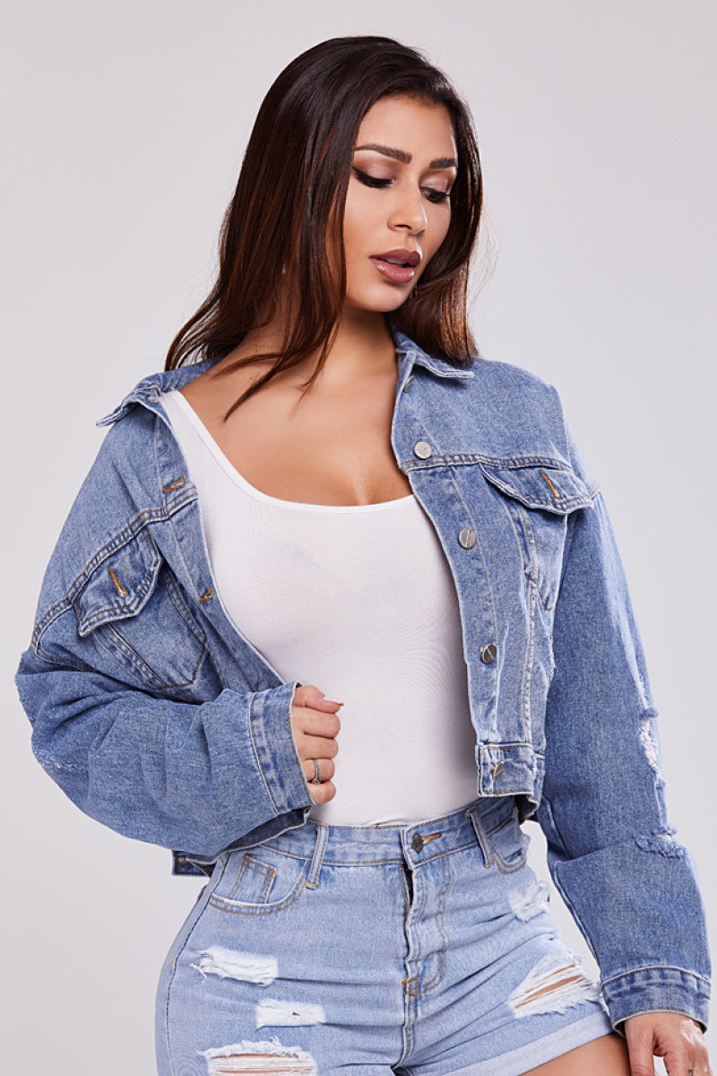 Oversized Crop Denim Jacket - LOLA LUXE