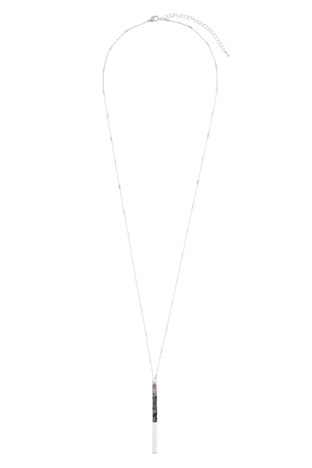 Myn1354 - Natural Stone With Metal Bar Necklace - LOLA LUXE