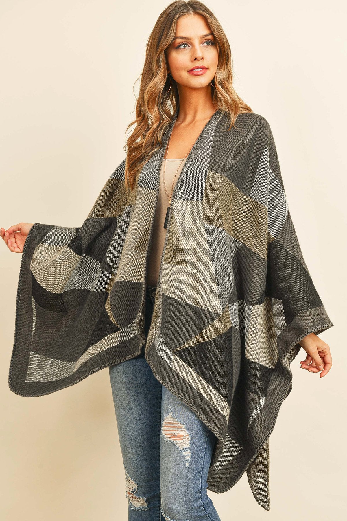 Hdf3149br - Brown Abstract Pattern Open Front Kimono - LOLA LUXE