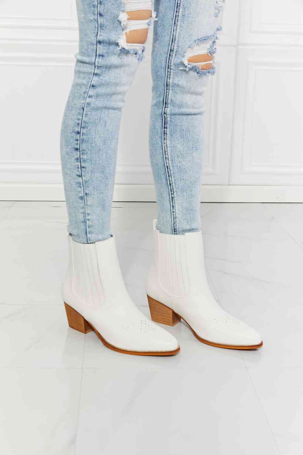 MMShoes Love the Journey Stacked Heel Chelsea Boot in White - lolaluxeshop