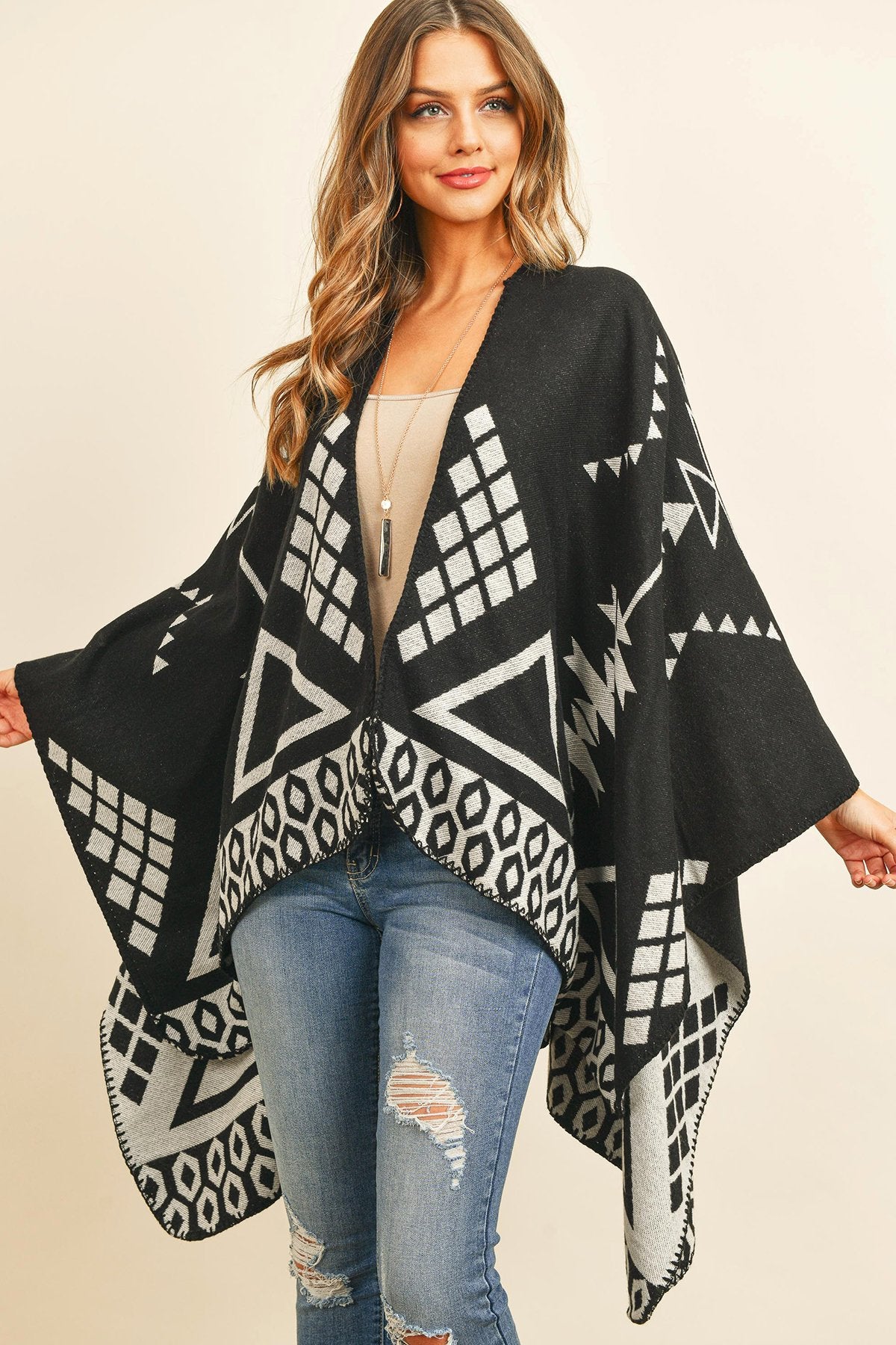 Hdf3153 - Triangle Pattern Open Front Kimono - LOLA LUXE