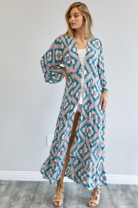 PRINTED LONG SLEEVE LOOSE KIMONO - LOLA LUXE