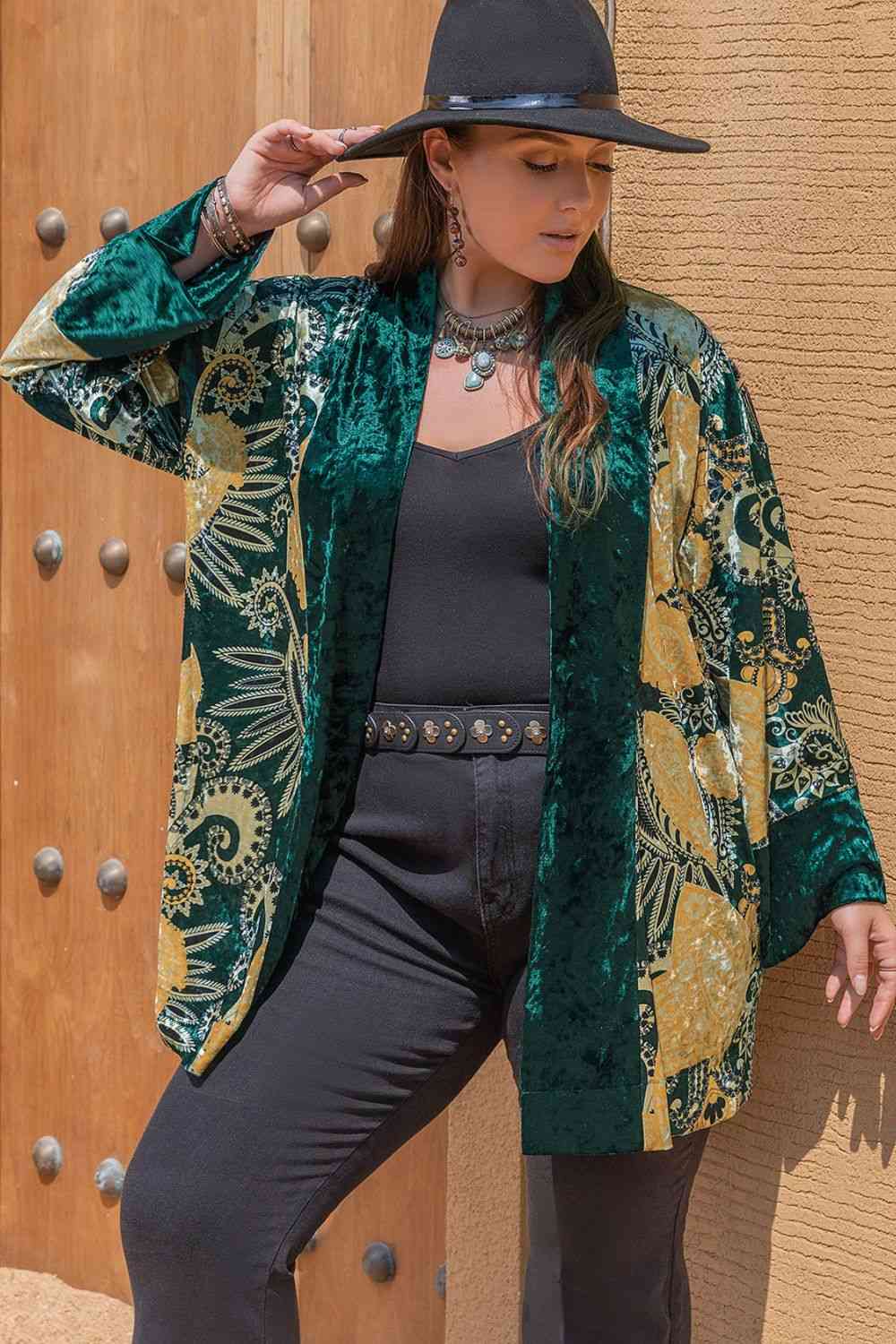 Plus Size Open Front Bohemian Style Long Sleeve Cardigan - lolaluxeshop