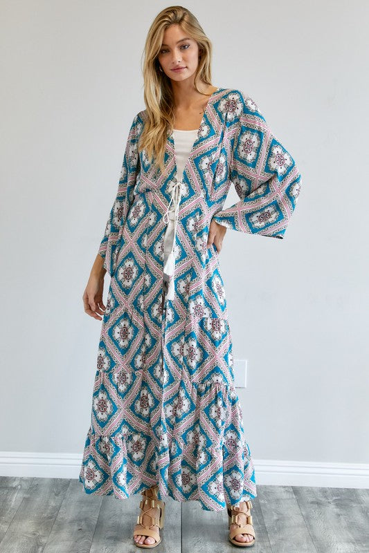 PRINTED LONG SLEEVE LOOSE KIMONO - LOLA LUXE