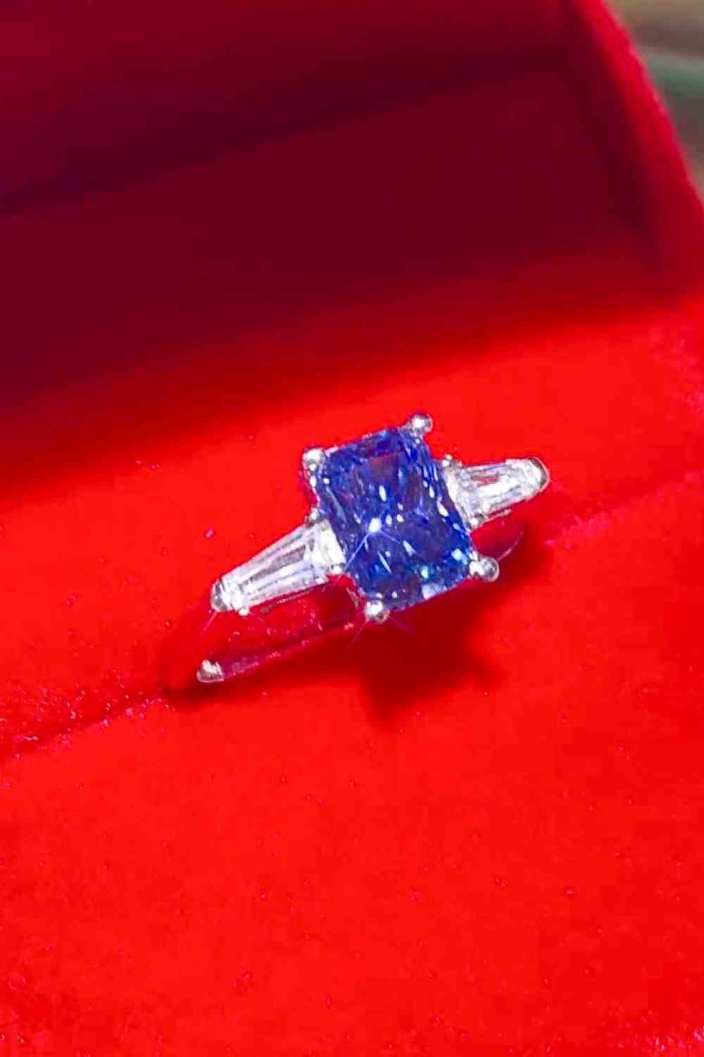 1 Carat Moissanite Platinum-Plated Rectangle Ring in Blue - lolaluxeshop