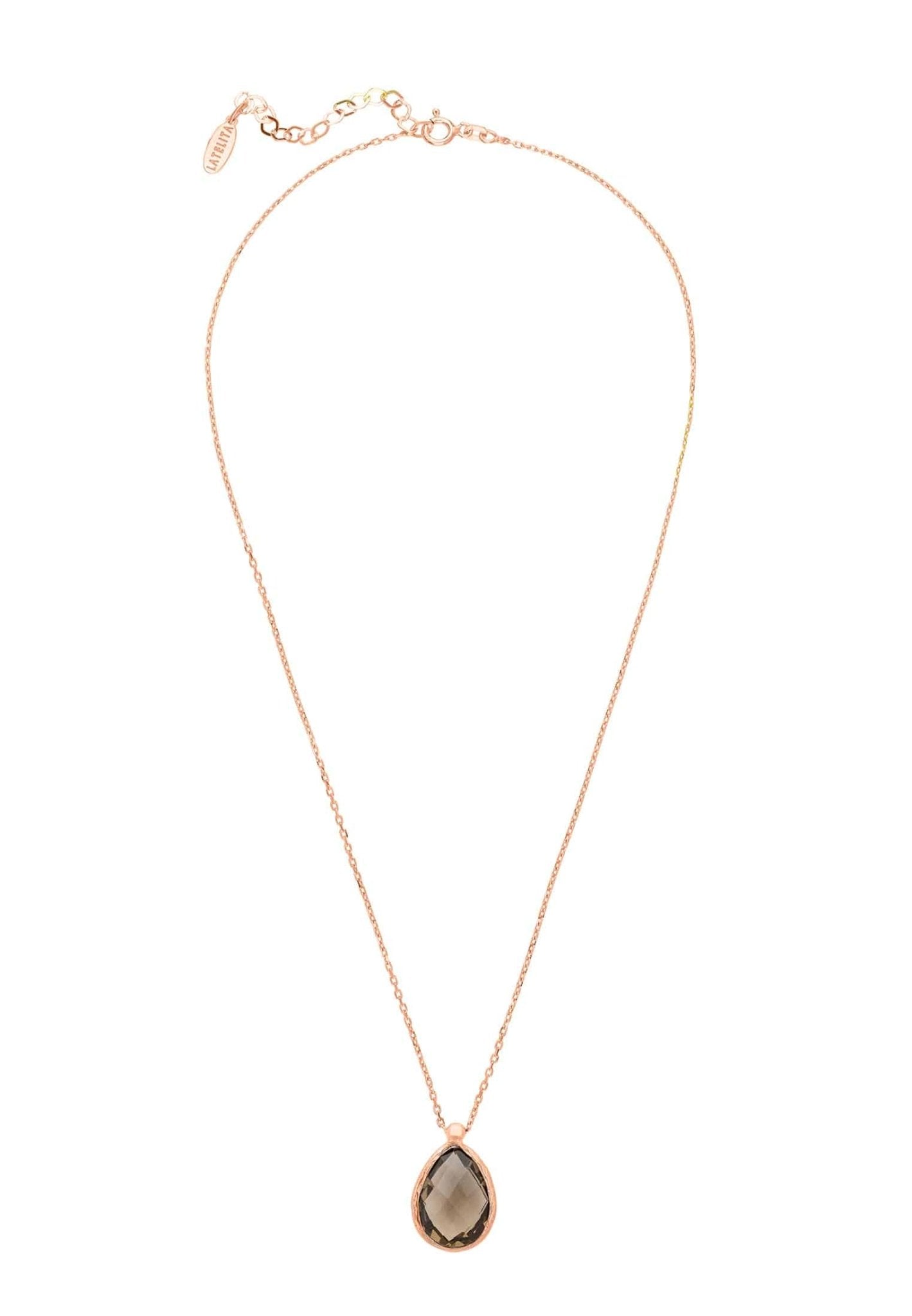 Petite Drop Necklace Rosegold Smokey Quartz Hydro - lolaluxeshop