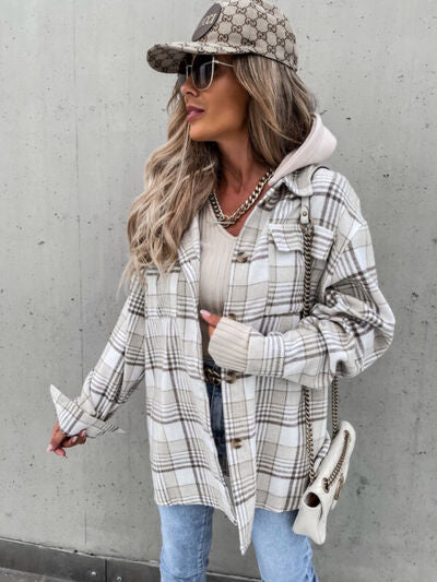 Plaid Dropped Shoulder Hooded Jacket - lolaluxeshop