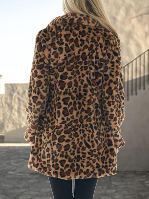 Leopard Collared Neck Coat with Pockets - lolaluxeshop