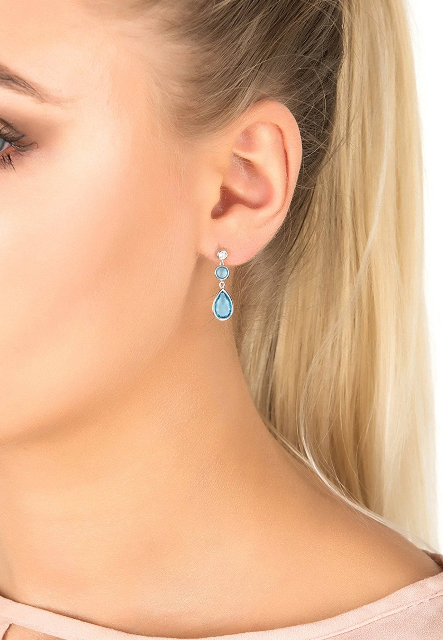 Tuscany Gemstone Drop Earring Silver Blue Topaz Hydro - lolaluxeshop