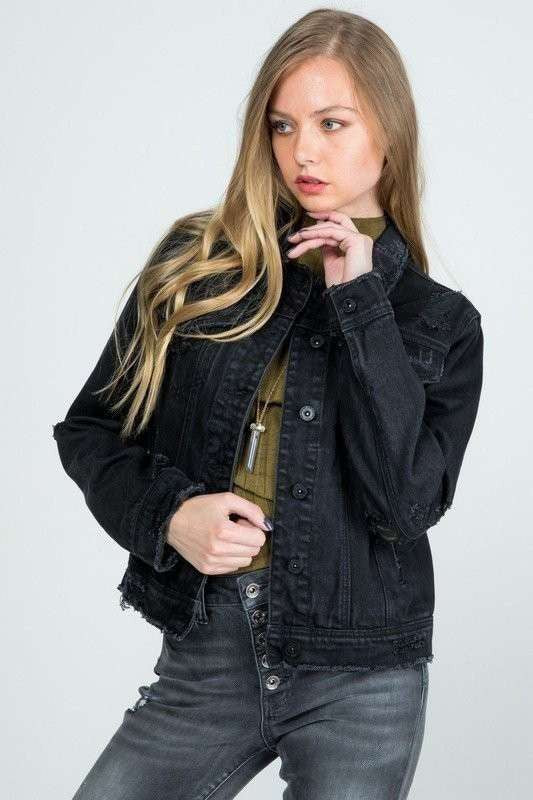 REGULAR DENIM JACKET WITH DESTROY - LOLA LUXE