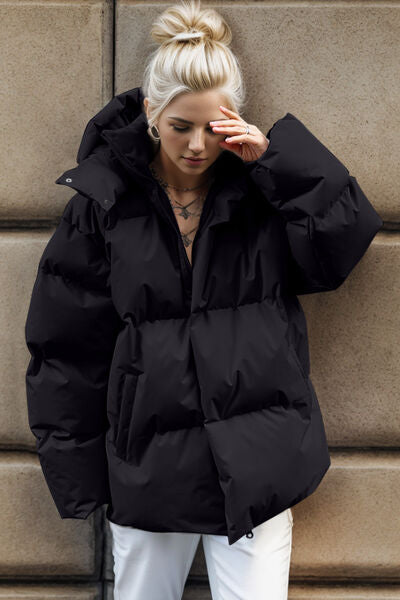 Pocketed Zip Up Hooded Puffer Jacket - lolaluxeshop