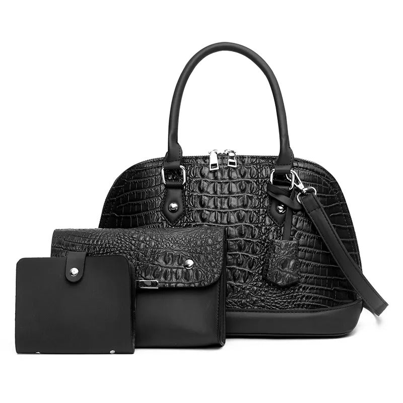 Leyla Womens Handle Bag (3 Piece Set) - Black - lolaluxeshop