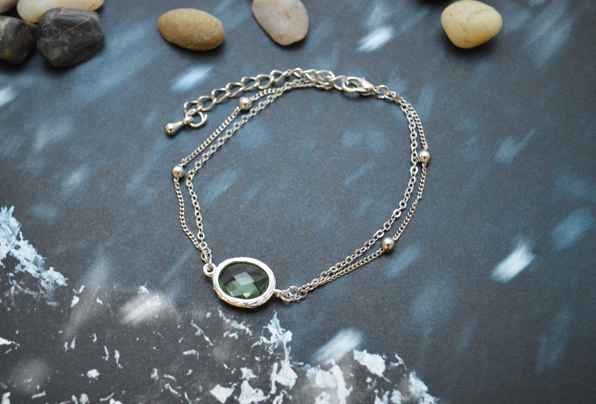 White Gold Double Layered Peridot Bracelet - LOLA LUXE