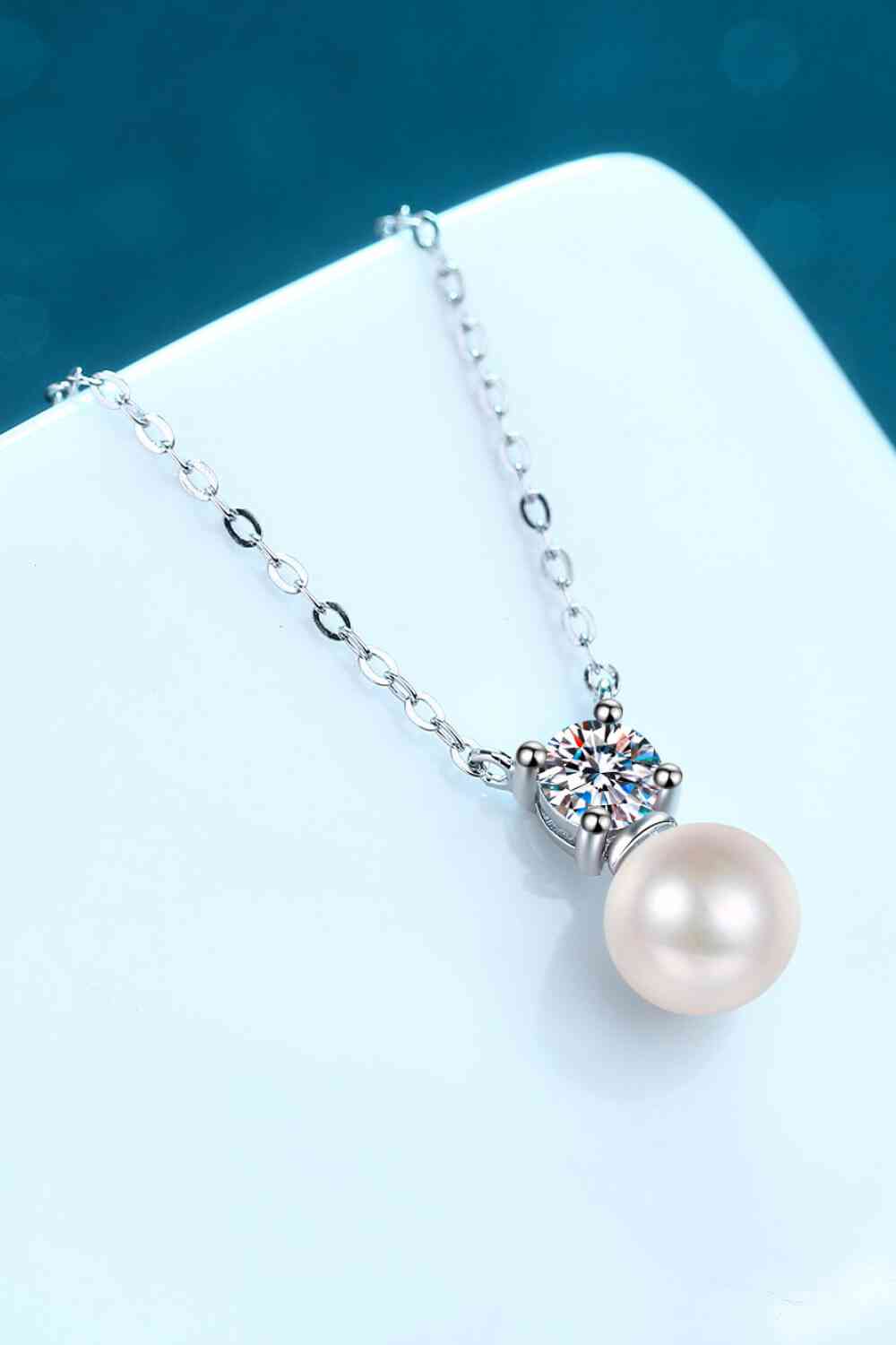 925 Sterling Silver Freshwater Pearl Moissanite Necklace - lolaluxeshop