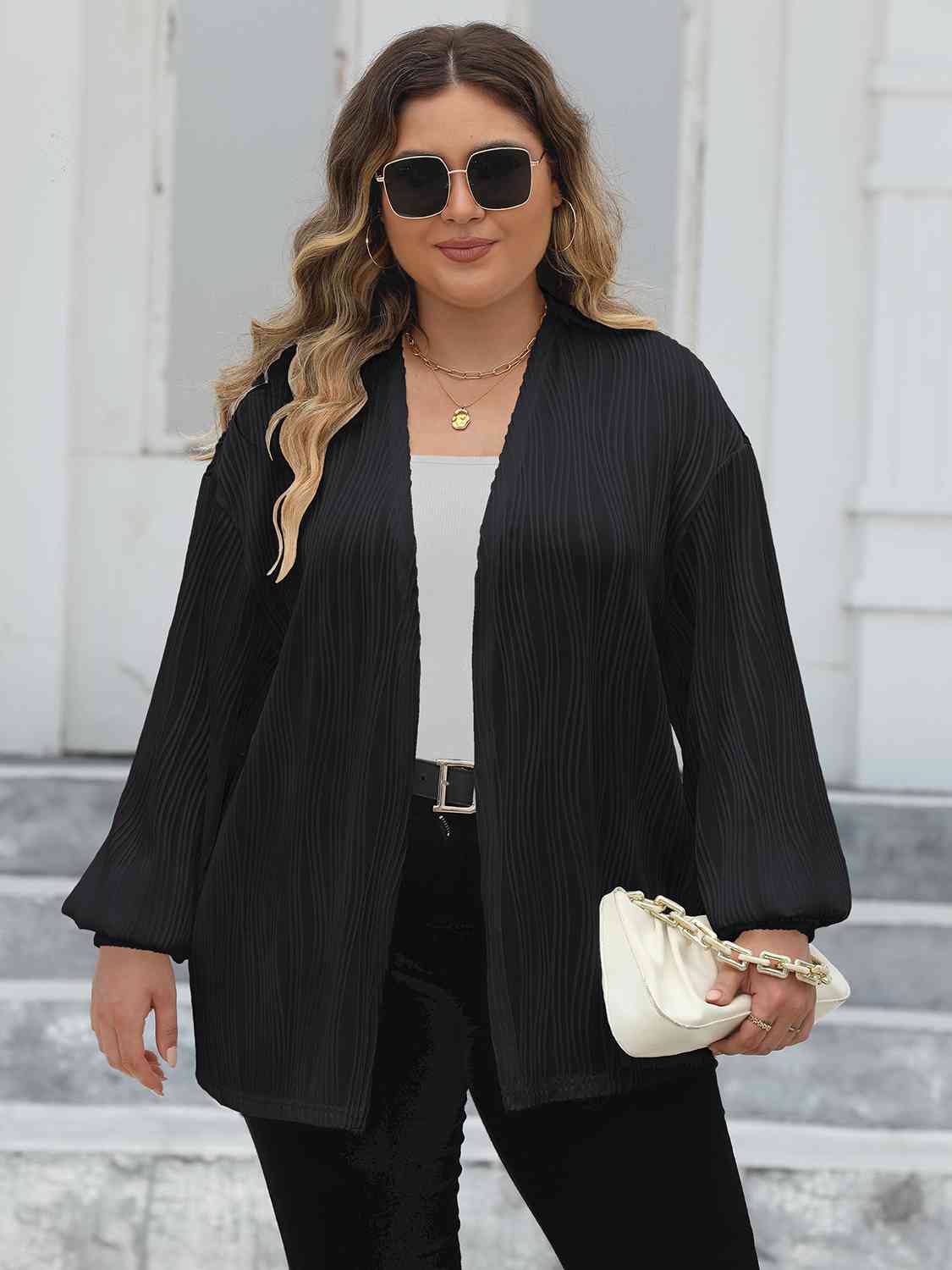 Plus Size Open Front Long Sleeve Cardigan - lolaluxeshop