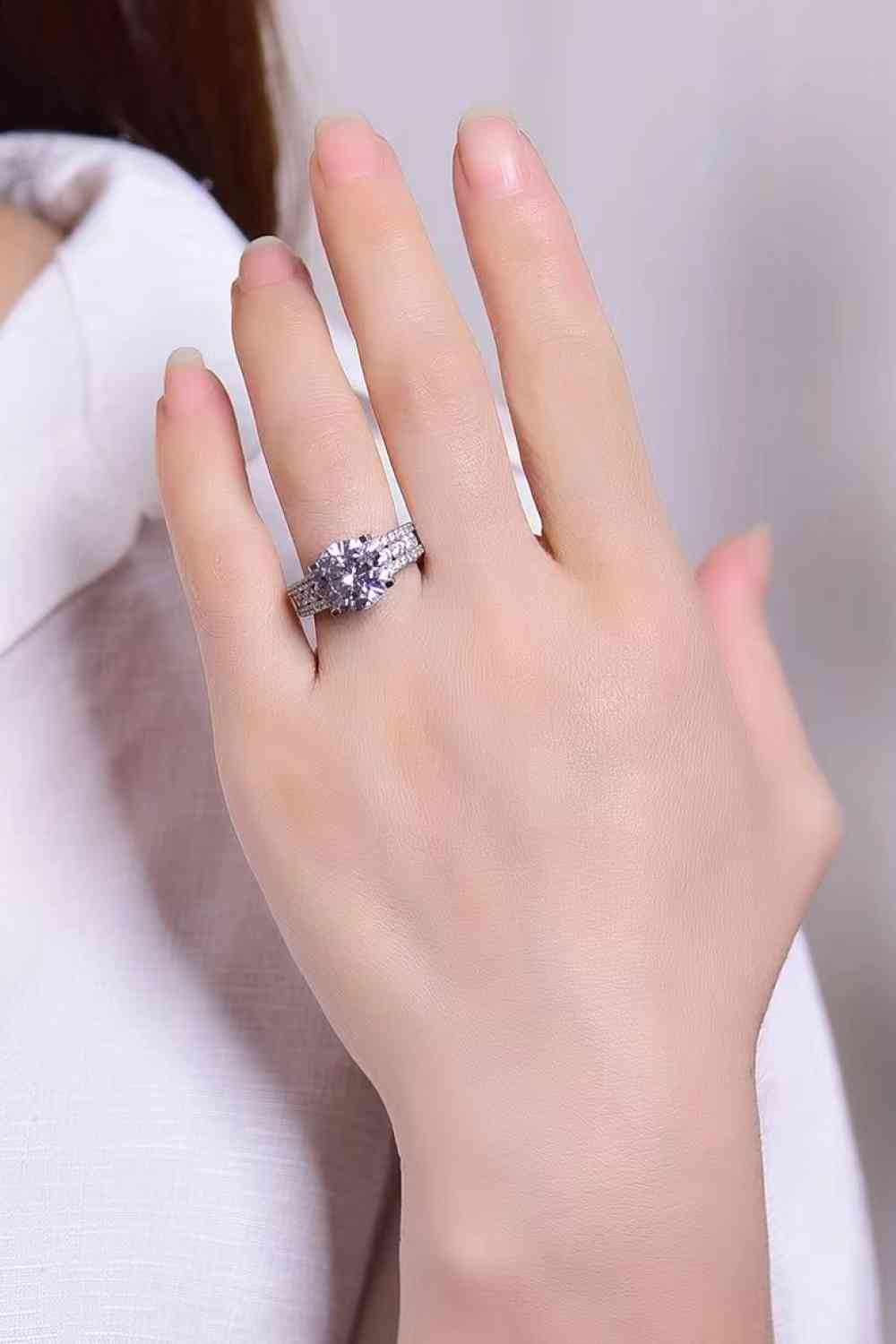 Platinum-Plated 5 Carat Moissanite Side Stone Ring - lolaluxeshop