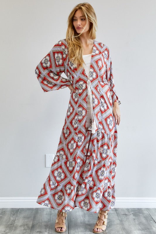 PRINTED LONG SLEEVE LOOSE KIMONO - LOLA LUXE