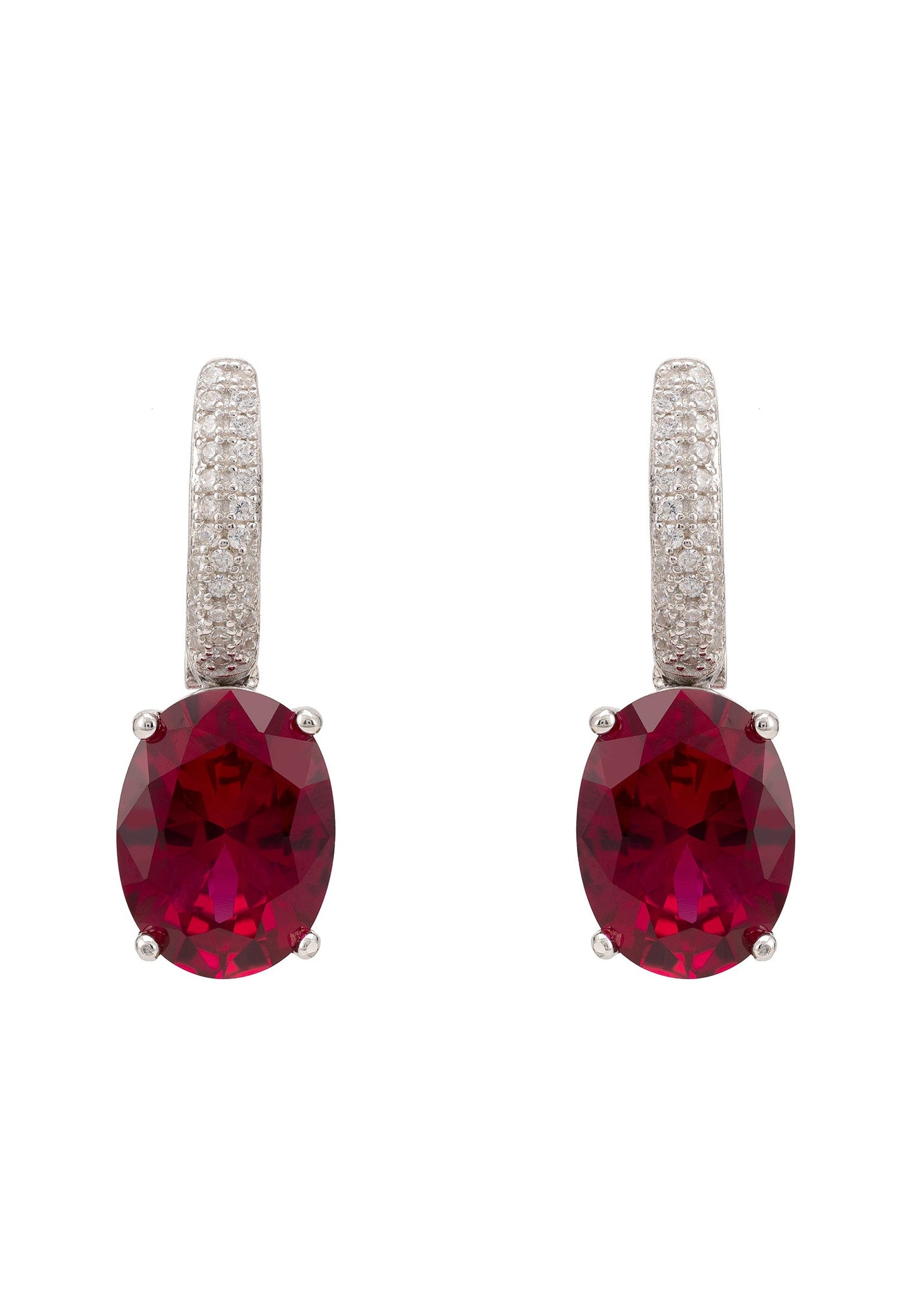 Alexandra Oval Drop Earrings Silver Ruby - lolaluxeshop