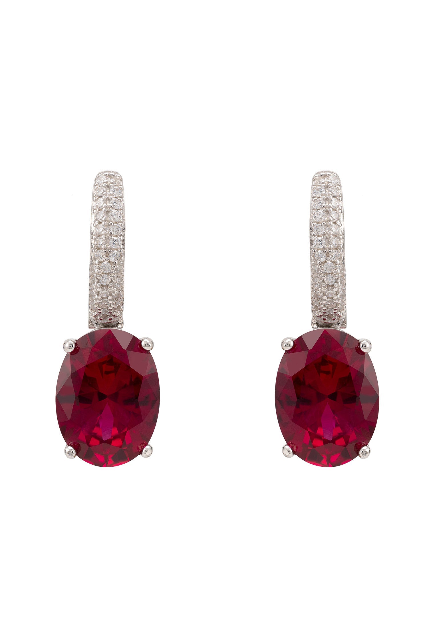 Alexandra Oval Drop Earrings Silver Ruby - lolaluxeshop