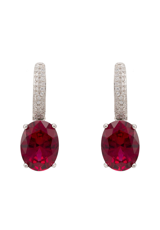 Alexandra Oval Drop Earrings Silver Ruby - lolaluxeshop