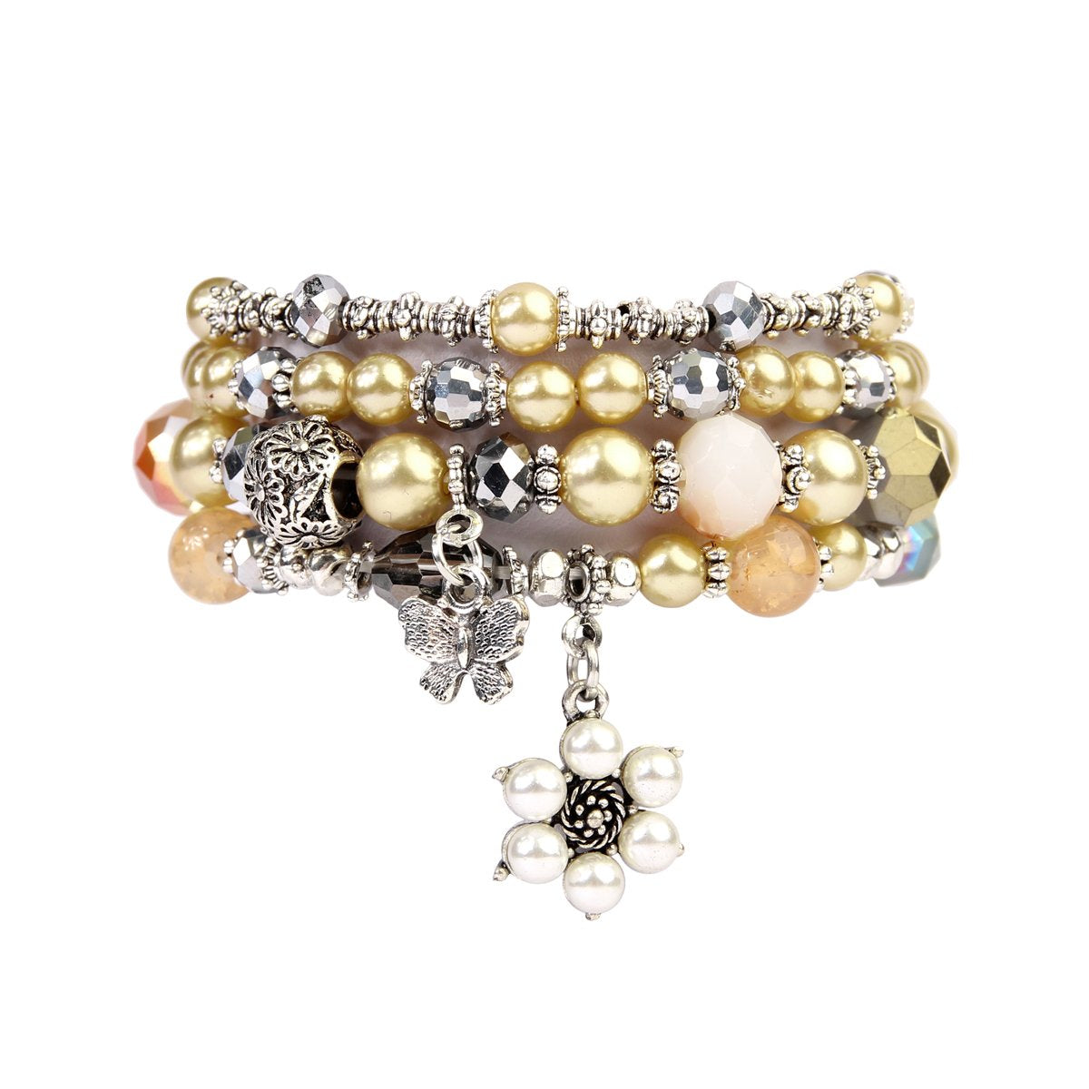 Hdb2076 - Butterfly Pearl Classy Stackable Bracelet - LOLA LUXE