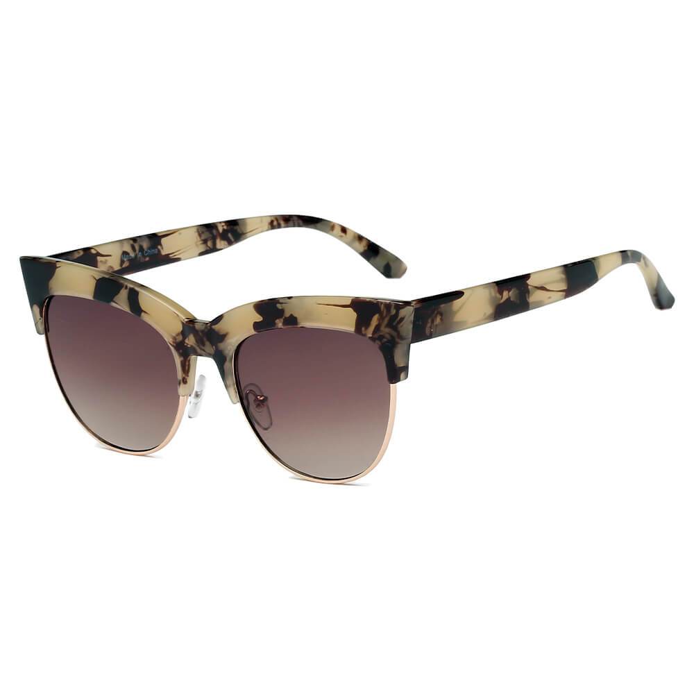 HENRIETTA | Women Half Frame Round Cat Eye Sunglasses - lolaluxeshop