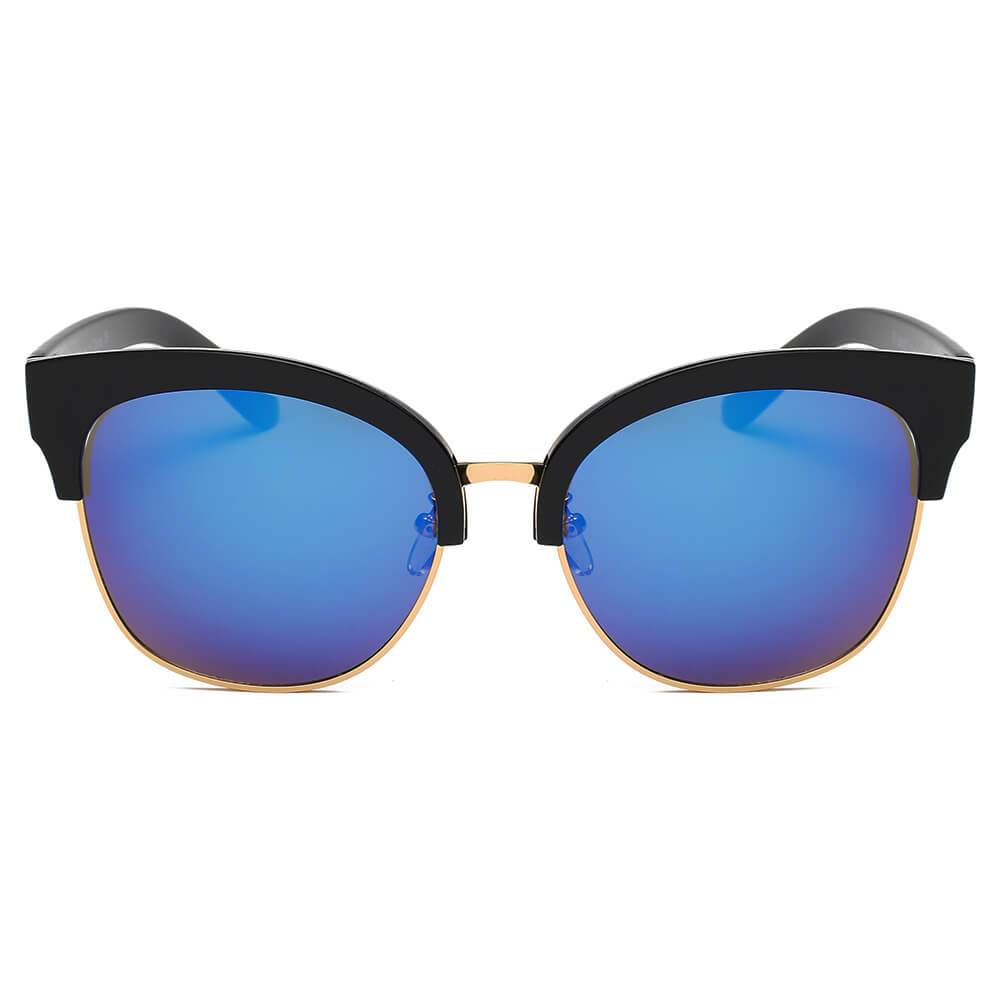 JENISON | Flat Mirrored Lens Clubmaster Horned Rim Sunglasses - lolaluxeshop