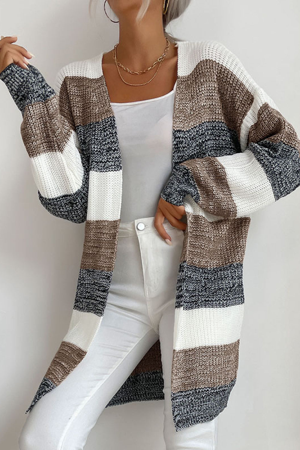 Striped Long Sleeve Duster Cardigan - LOLA LUXE