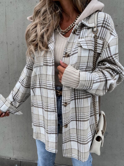 Plaid Dropped Shoulder Hooded Jacket - lolaluxeshop