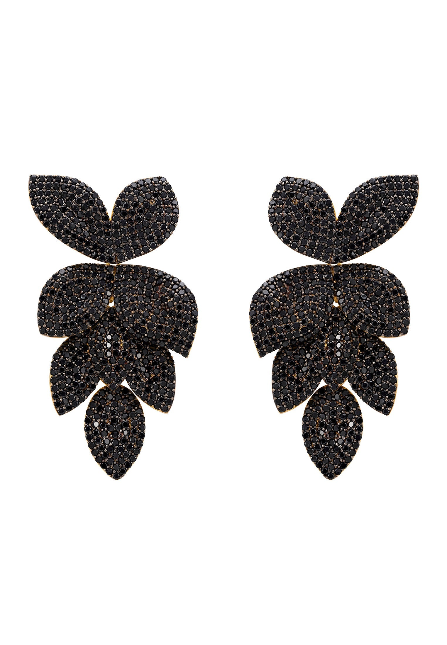 Petal Cascading Flower Earrings Gold Black Cz - lolaluxeshop