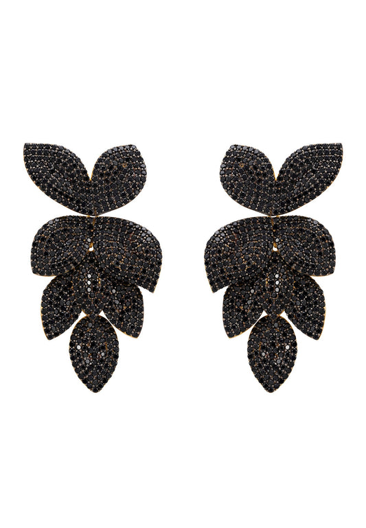 Petal Cascading Flower Earrings Gold Black Cz - lolaluxeshop