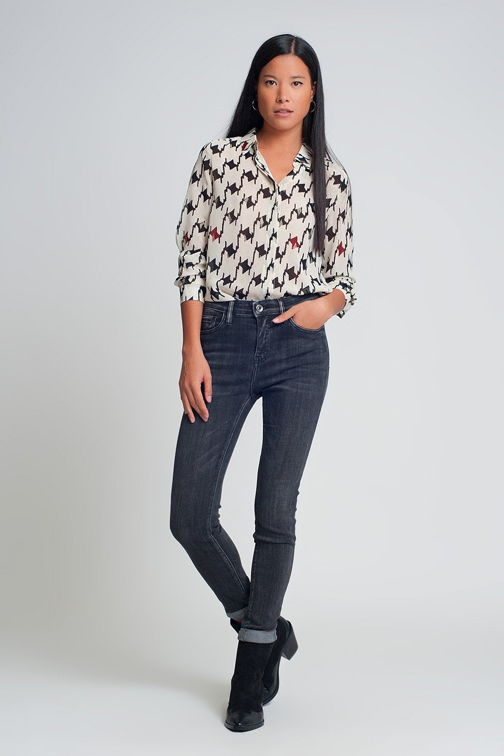 High Rise Skinny Jeans in Washed Black - LOLA LUXE