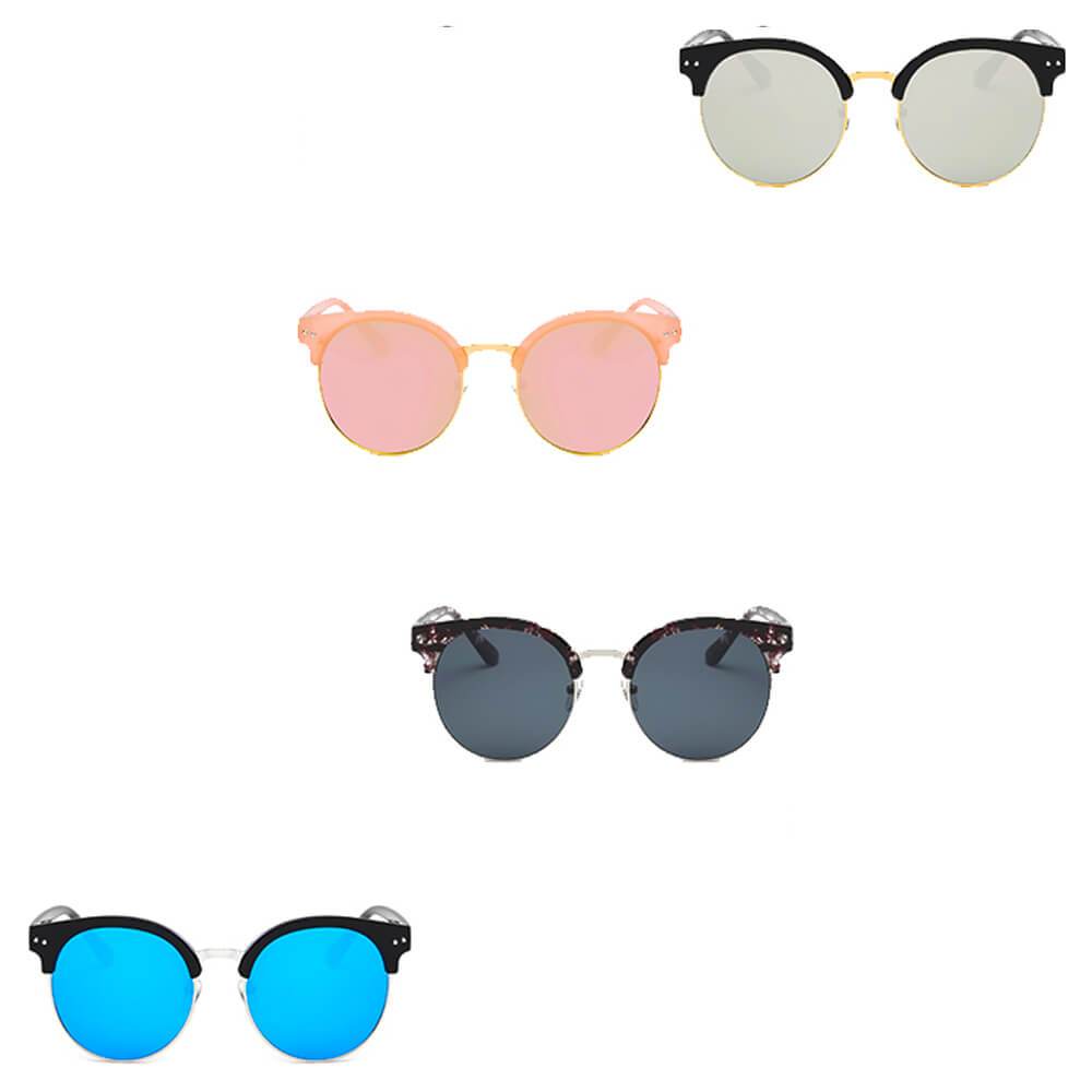 JERMYN | Retro Vintage Fashion Round Clubmaster Flat Lens Design Sunglasses - lolaluxeshop