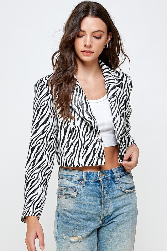 ZEBRA PRINT CROP BLAZER - LOLA LUXE