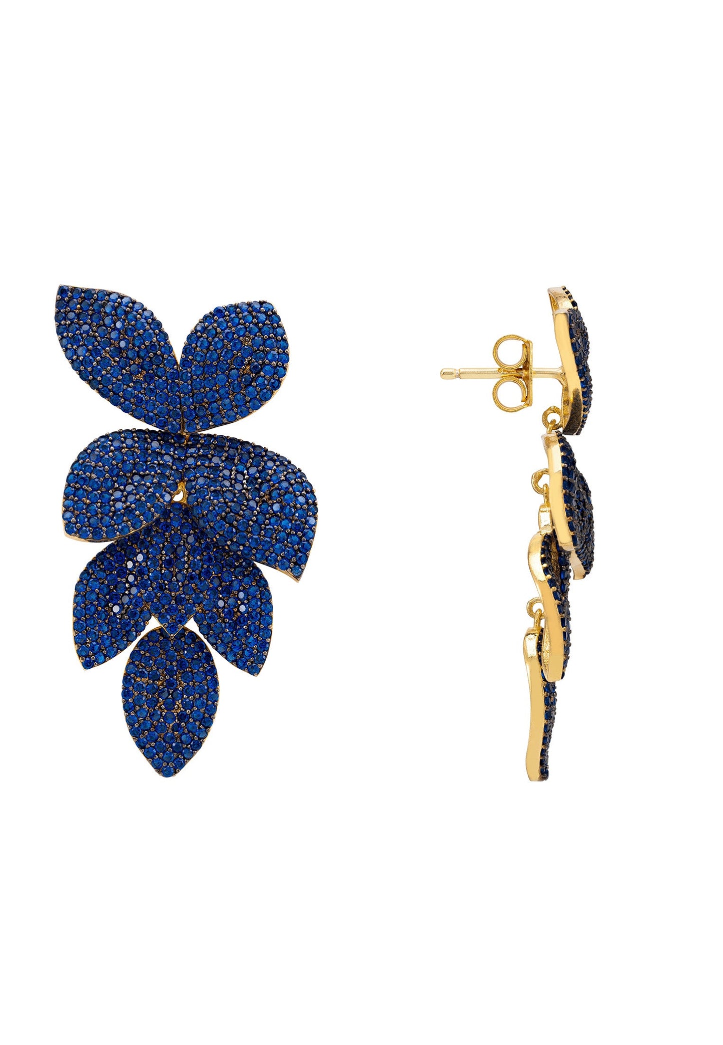 Petal Cascading Flower Earrings Gold Sapphire Cz - lolaluxeshop