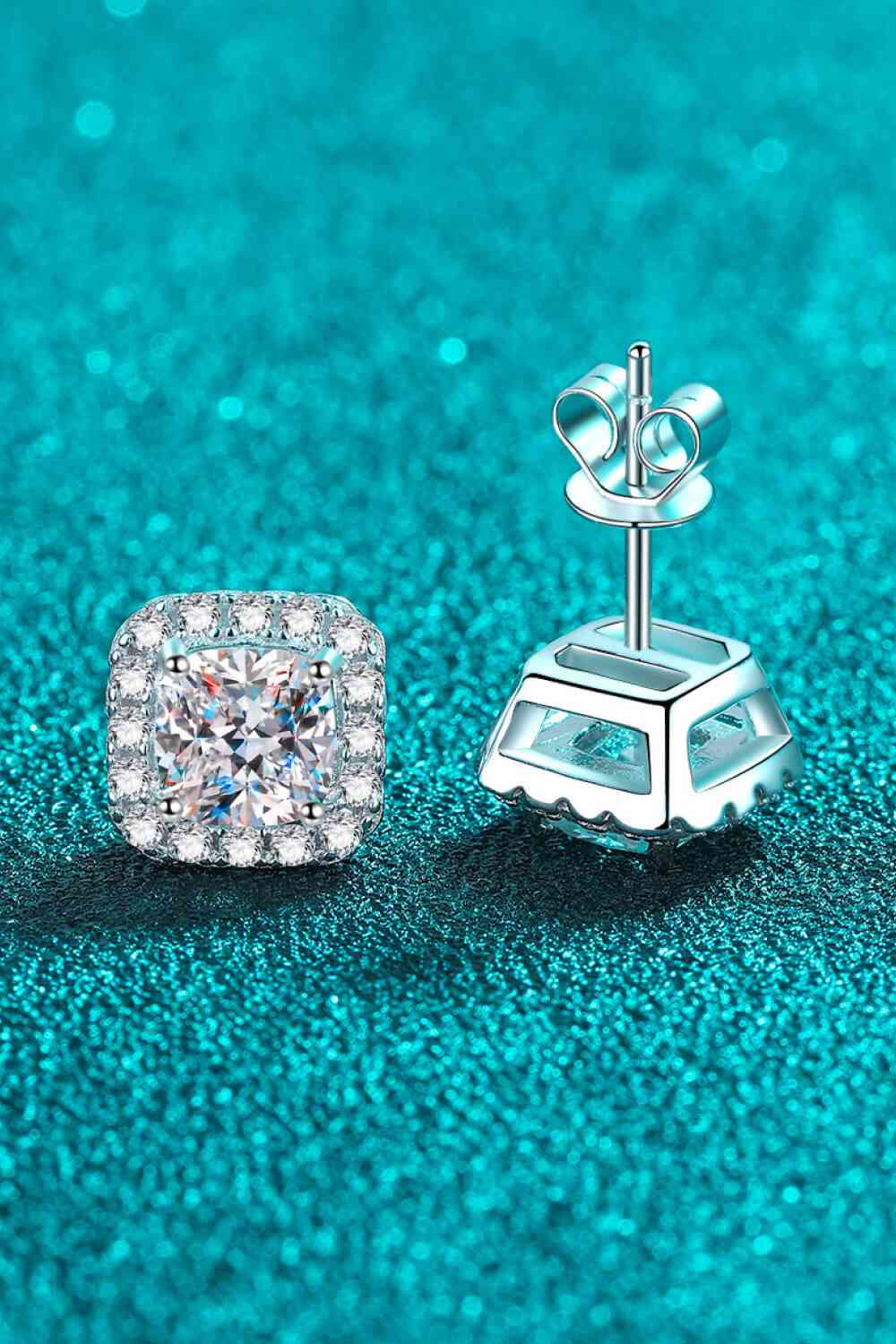 925 Sterling Silver Inlaid 2 Carat Moissanite Square Stud Earrings - lolaluxeshop