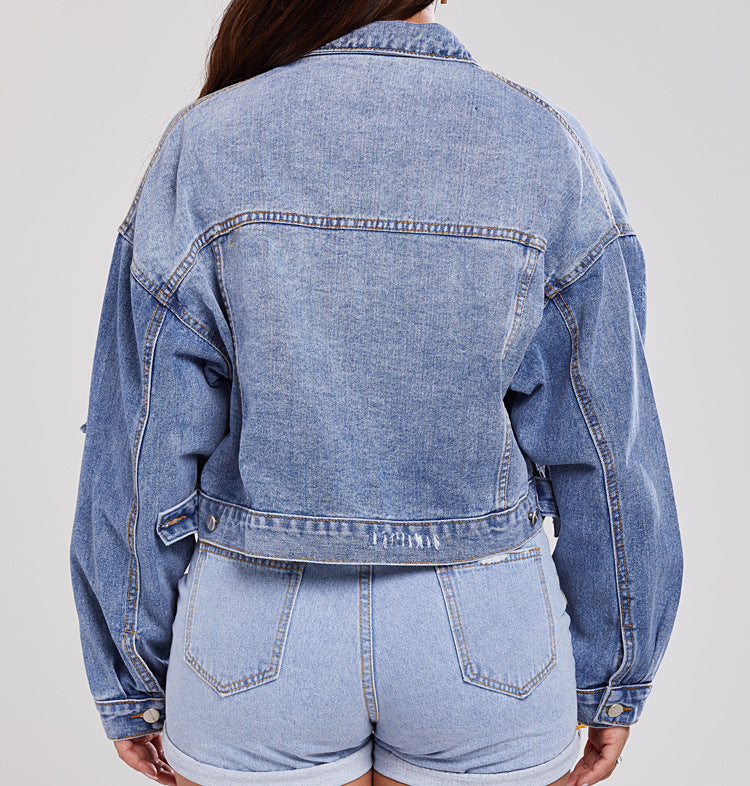 Oversized Crop Denim Jacket - LOLA LUXE