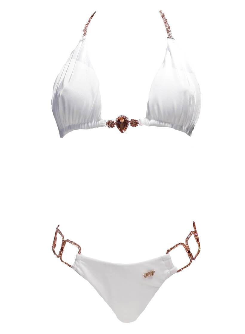 Tessa Triangle Top & Tie Side Bottom - White - LOLA LUXE