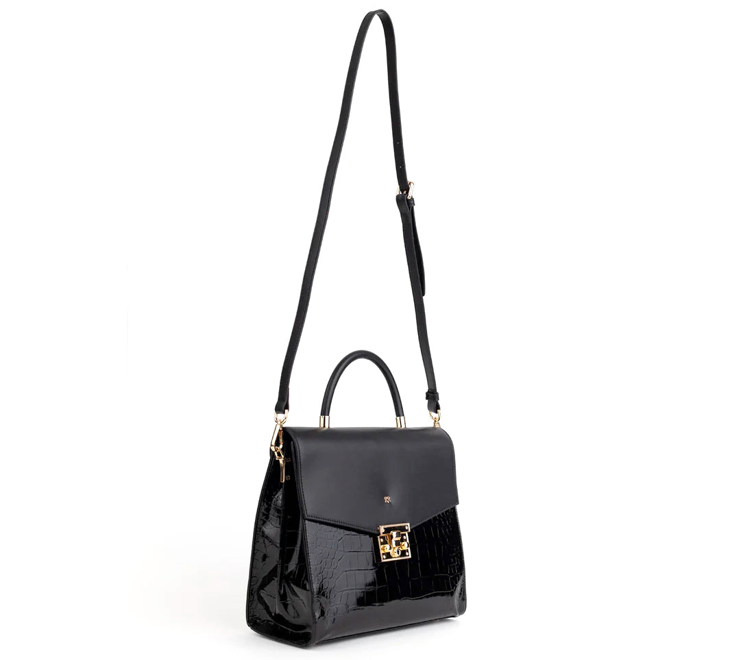 SIMONE - Black Vegan Leather Handbag - lolaluxeshop