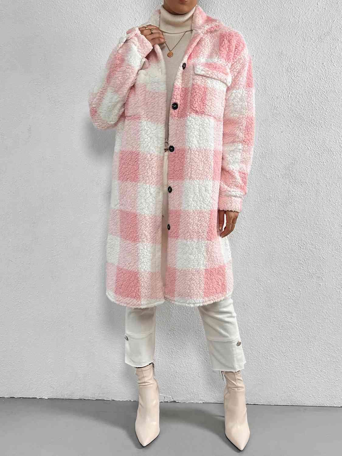 Plaid Collared Neck Button Down Coat - lolaluxeshop