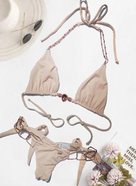 Tessa Triangle Top & Tie Side Bottom - Nude - LOLA LUXE