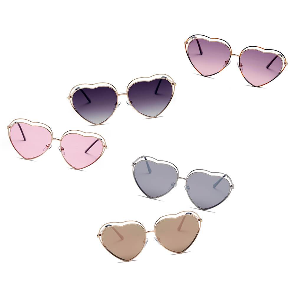 MESA | Women Metal Halo Wire Art Heart Shape Color Lens Sunglasses - lolaluxeshop