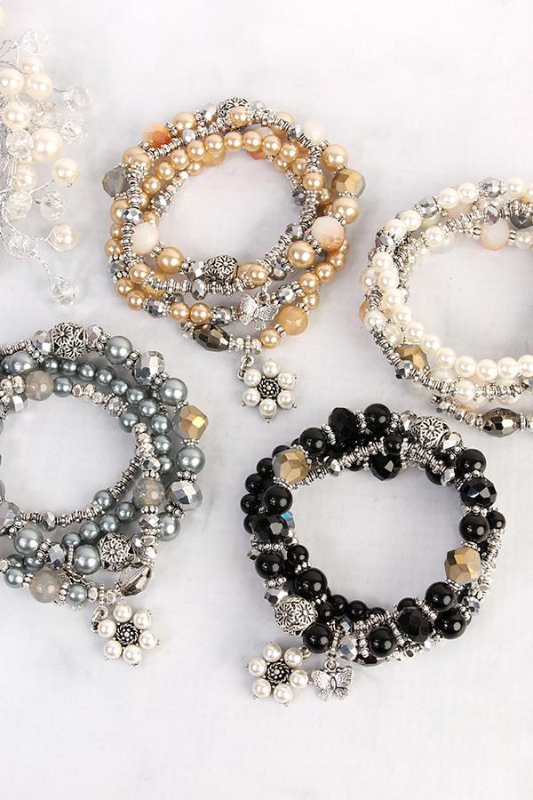 Hdb2076 - Butterfly Pearl Classy Stackable Bracelet - LOLA LUXE