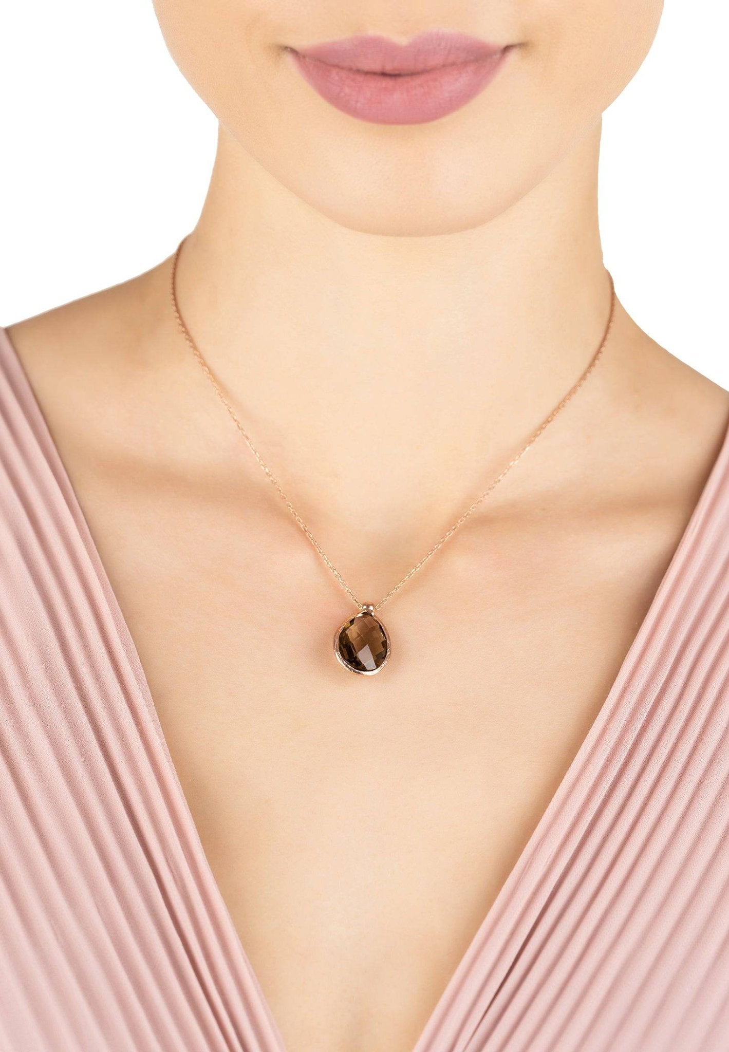 Petite Drop Necklace Rosegold Smokey Quartz Hydro - lolaluxeshop