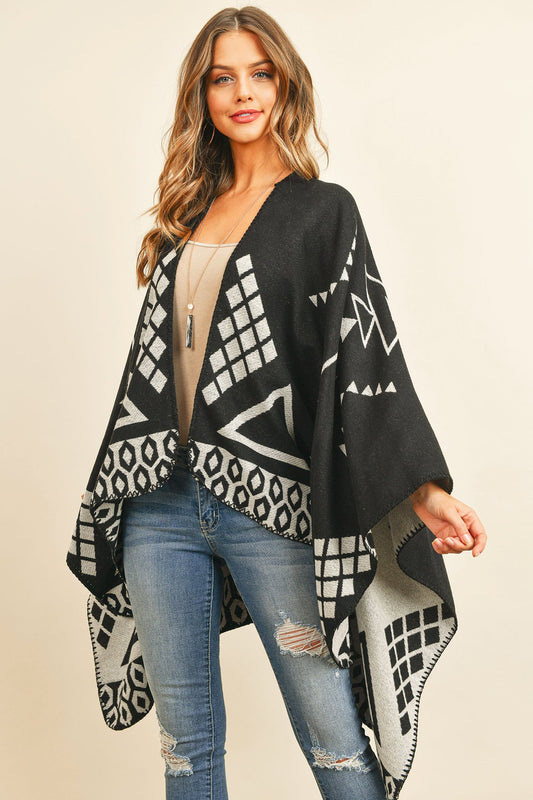 Hdf3153 - Triangle Pattern Open Front Kimono - LOLA LUXE