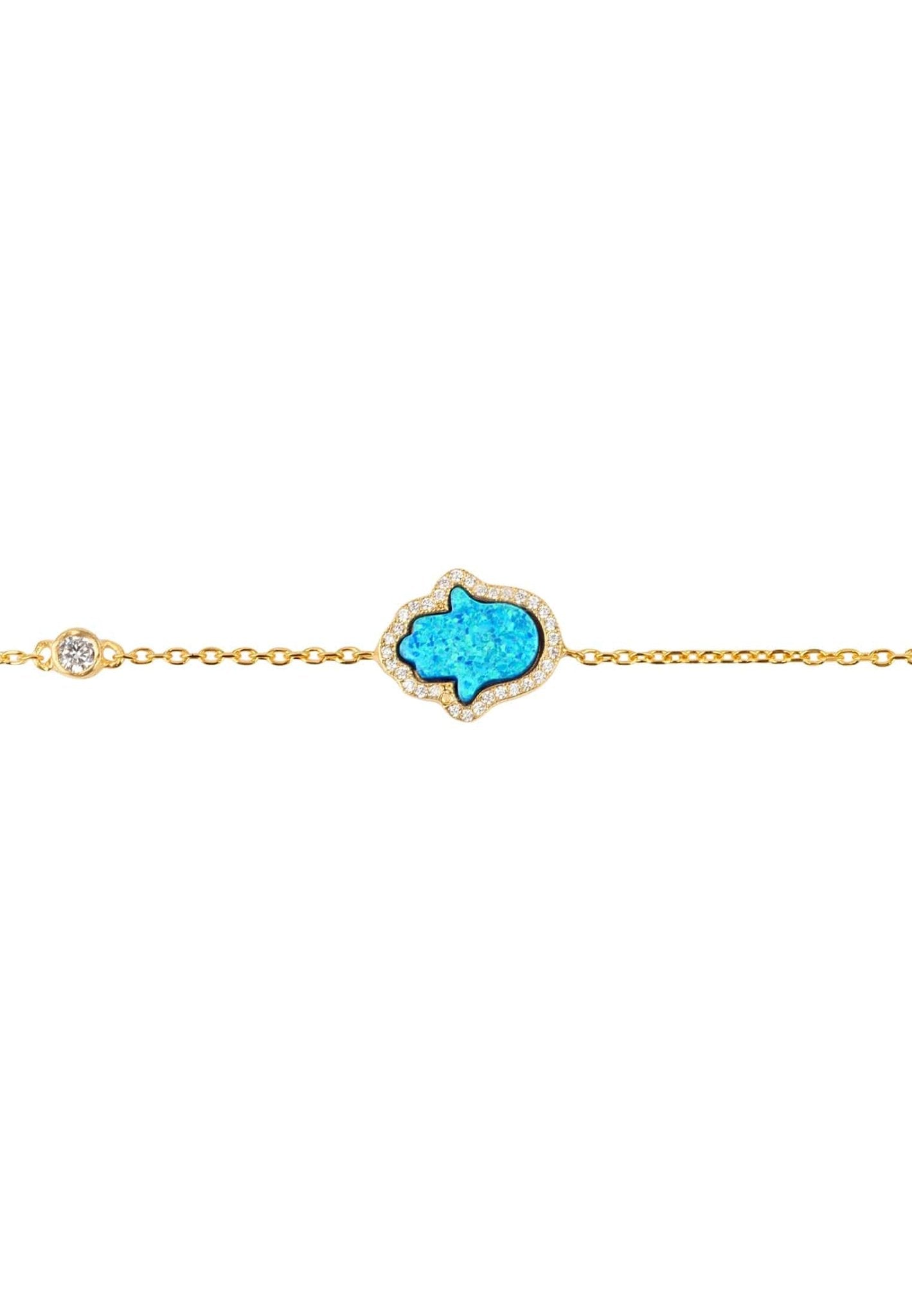 Hamsa Opalite Turquoise Blue Bracelet Gold - lolaluxeshop