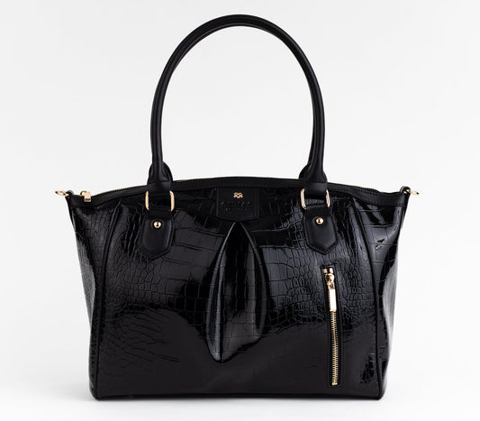 Madison - Black Croc Vegan Bag - LOLA LUXE