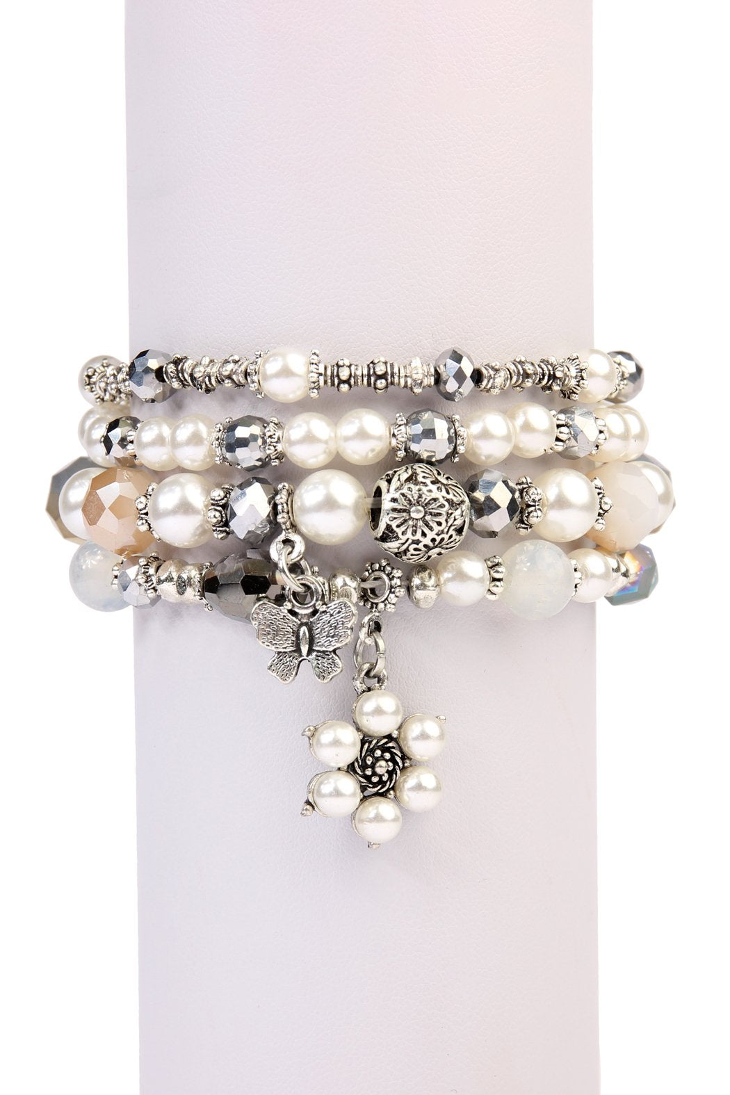 Hdb2076 - Butterfly Pearl Classy Stackable Bracelet - LOLA LUXE