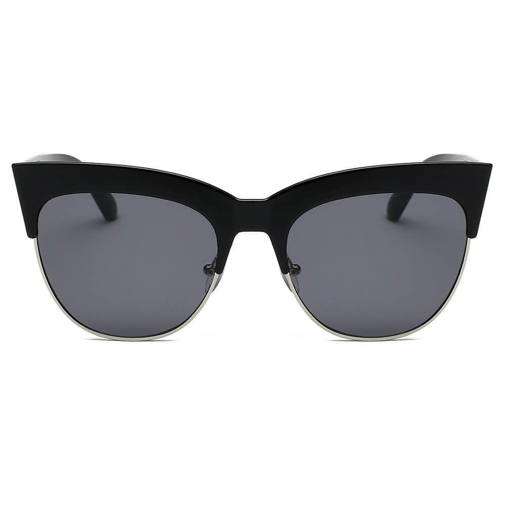 HENRIETTA | Women Half Frame Round Cat Eye Sunglasses - lolaluxeshop